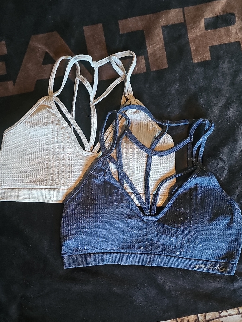 Pair of Gilly Hicks Double-Strap Ribbed Bralette in Light Mauve